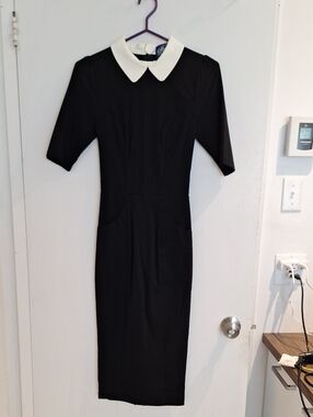 Collectif Black Midi Dress with White Peter Pan Collar